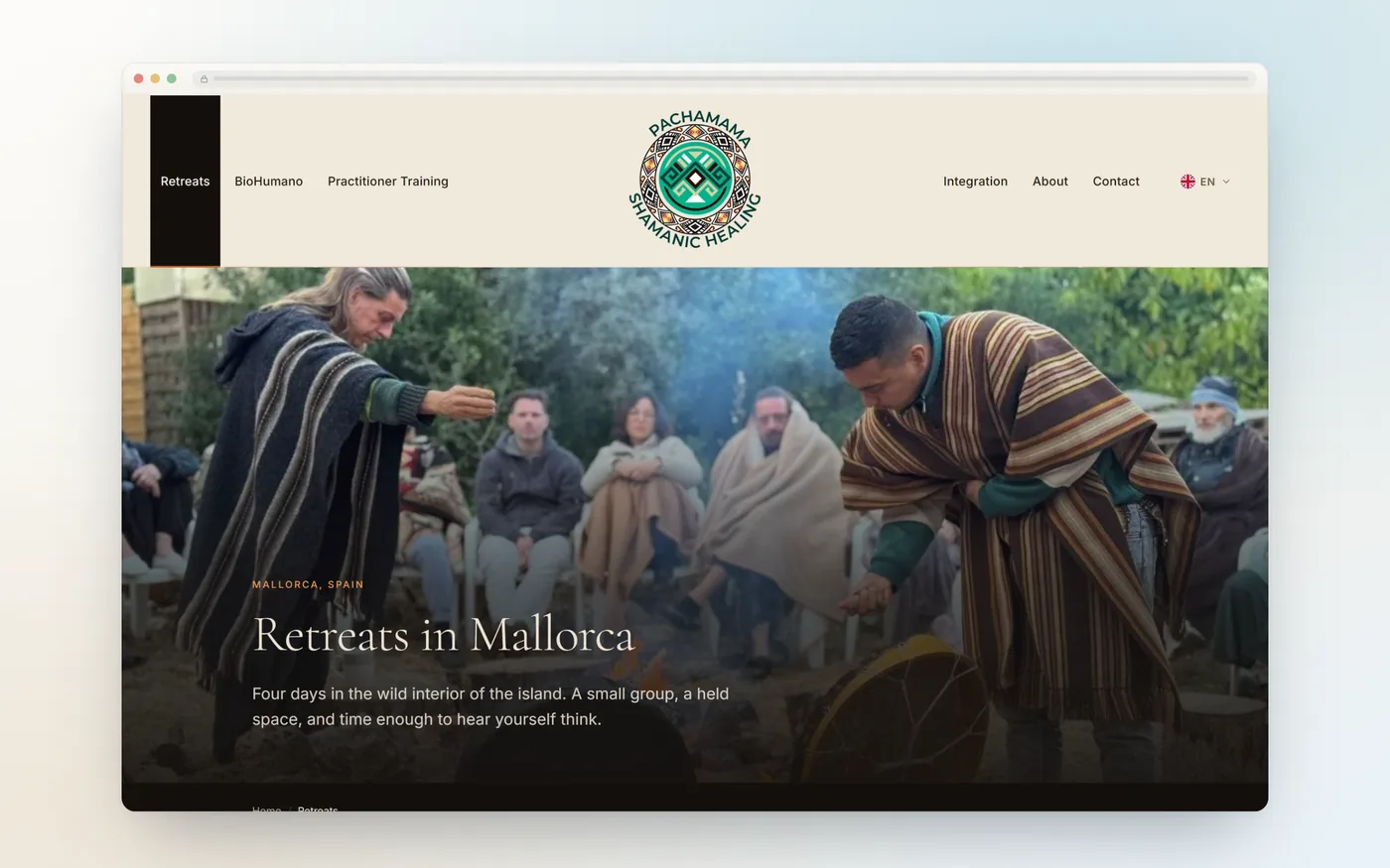 Página de retiros en Mallorca con el calendario de fechas