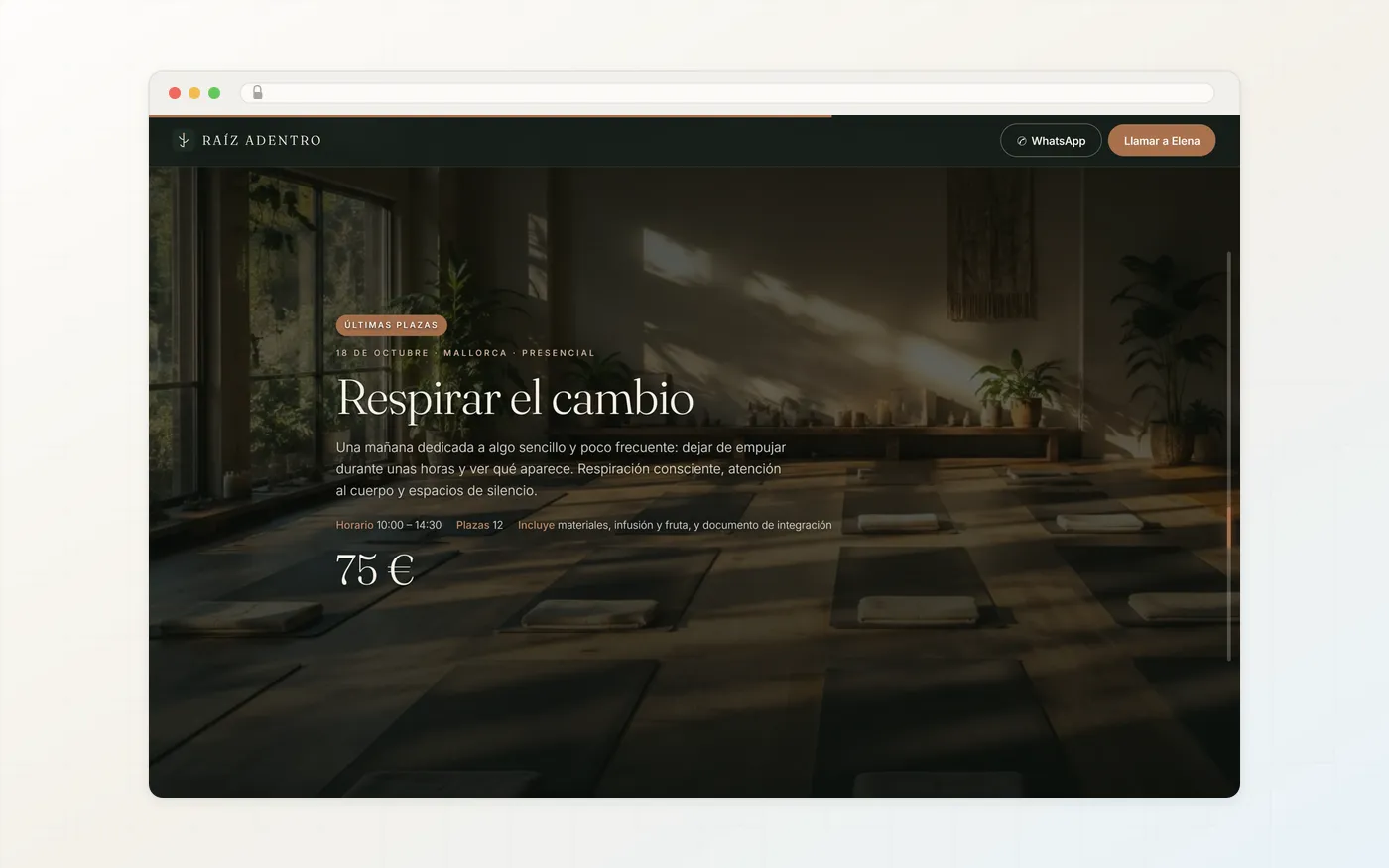 Encuentro "Respirar el cambio" con fecha, horario, plazas y precio